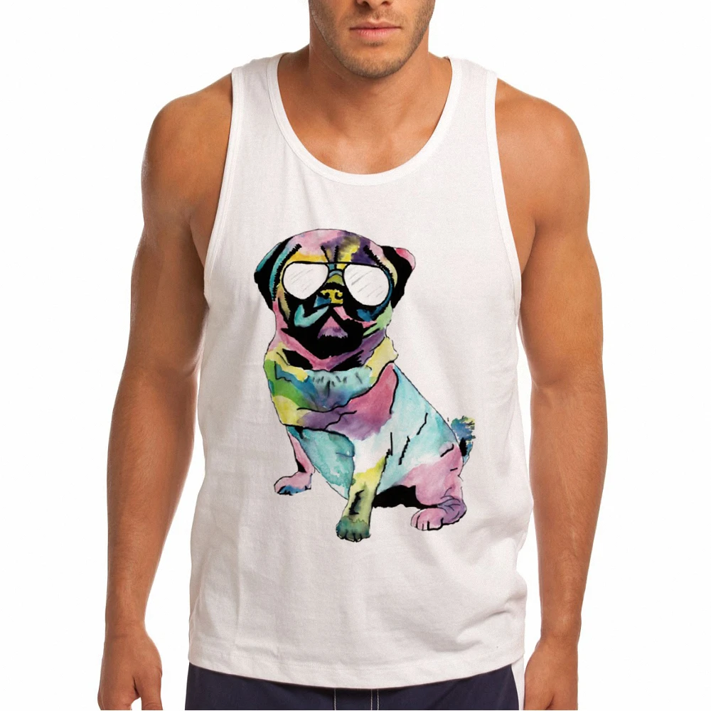 2018 Mens Fitness Wear Men Tank Top White Pug Japanese