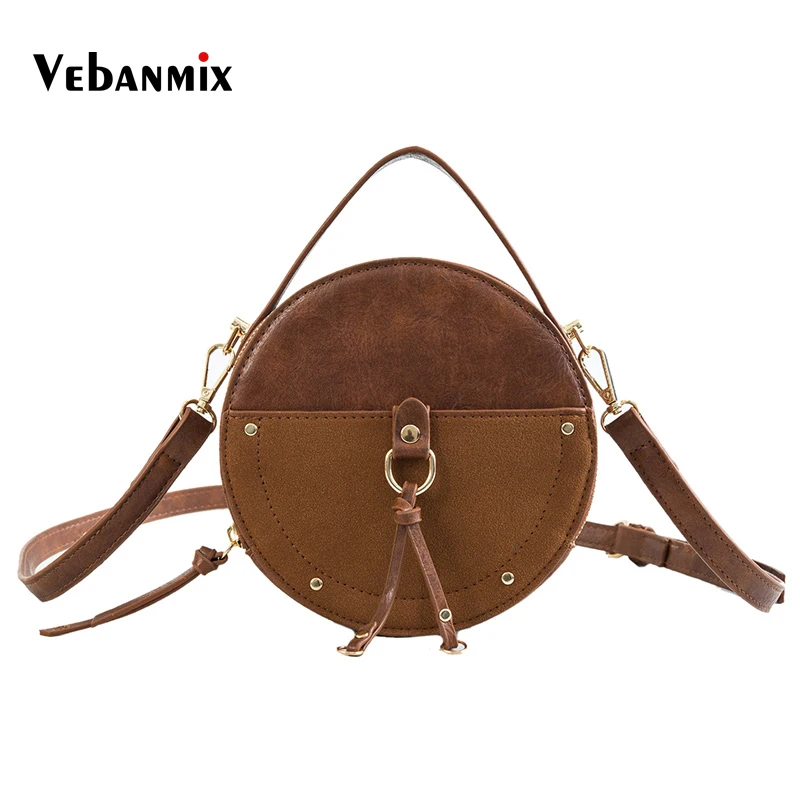 

Vintage Women Handbag Circular Scrub Leather Small Round Bag Designer Shoulder Messenger Bag Evening Clutch Lady Hand Bags 2019