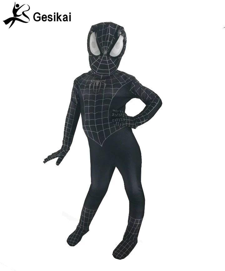 24 hrs odeslané děti Černý Spiderman kostým 3D vytištěné děti Spandex Spiderman Jumpsuit pro Halloween