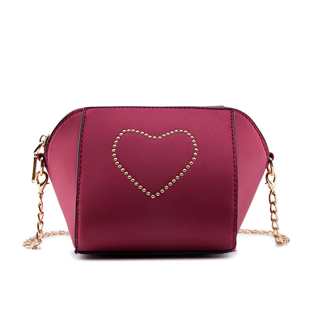 2018 Simple Fashion Women Rivet Shoulder Bag Heart shaped Pattern Satchel Zipper Handbag Tote ...