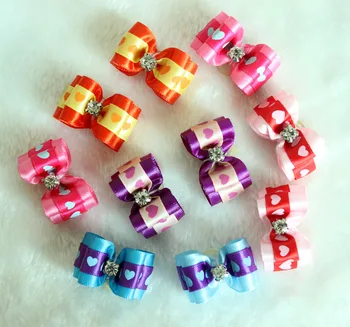 

10Pcs Valentine's Day Dog Bow Diamond Grooming Bows Love style Hair bows Puppy Dogs Accessories Boutique Products Color Party