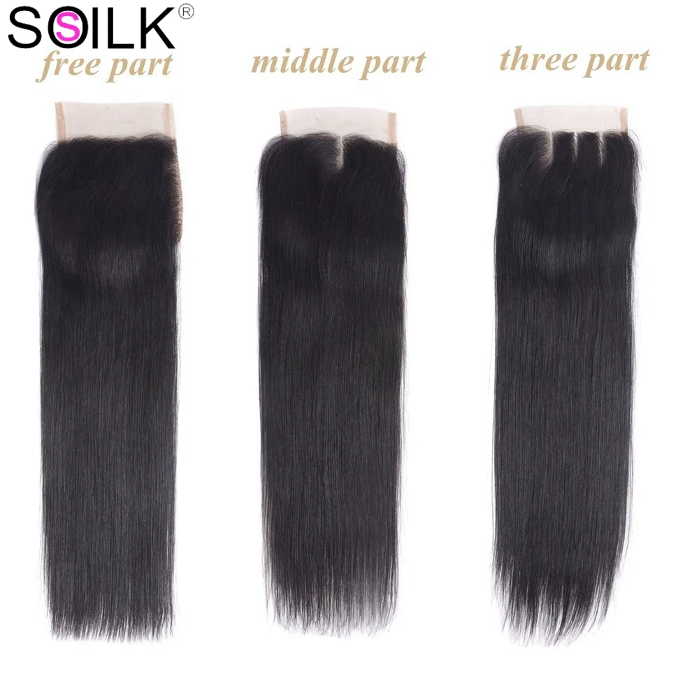 SO Silk 100% бразильские человеческие волосы прямые 4*4 Кружева закрытие натуральный