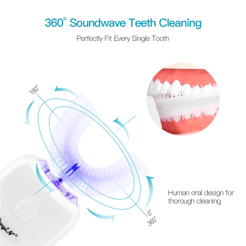 U-образная полностью автоматическая зубная щетка ленивая электронная ультразвуковая зубная щетка Синяя легкая отбеливающая щетка для чистки зубов Hands Free 38