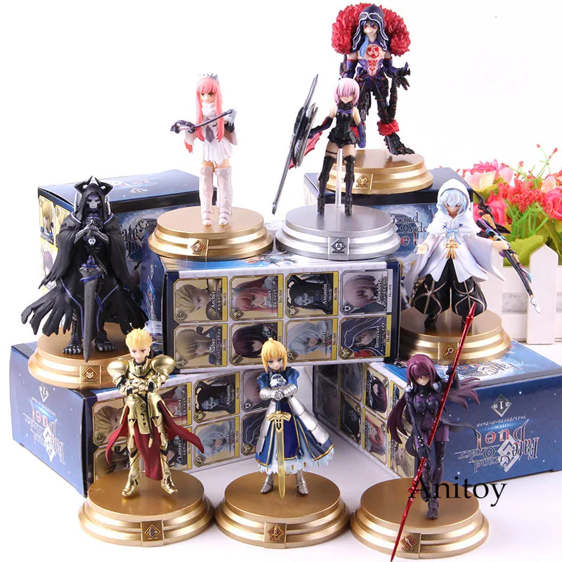 

8pcs/set Fate Grand Order Duel FGO Collection Figure Saber Scathach Mash Merlin Medb Model Gilgamesh Figure Action Toys