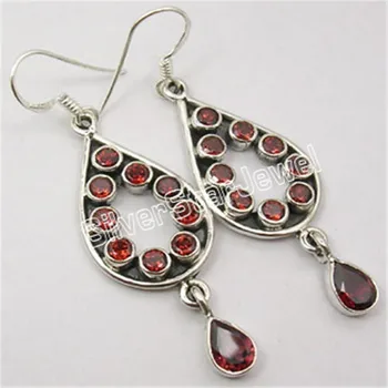 

REAL GARNETS PERIDOTS GORGEOUS Dangle Earrings 5.4CM