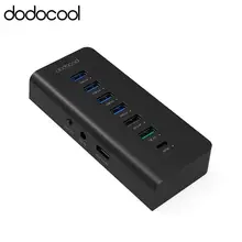 Dodocool 7-Порты и разъёмы концентратор с 4 передачи данных USB 3,0 Порты 60 Вт для быстрого настенного зарядного устройства, Мощность адаптер быстрой зарядки 3,0 для samsung S7 S6 ПК