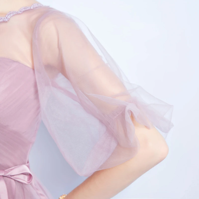 Розовое Новое поступление, короткие платья для выпускного вечера, прозрачные вечерние платья с круглым вырезом и коротким рукавом длиной до колена