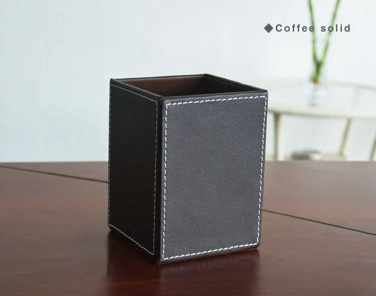 PITEBO черная кожаная квадратная подставка для карандашей, коробка для канцелярских принадлежностей, органайзер для офиса