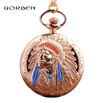 

Pocket Watch Retro Antique Bronze Indians Copper Gold Hollow Metal Vintage Flip Fob Clock With Chain Necklace For Men Kids Gifts