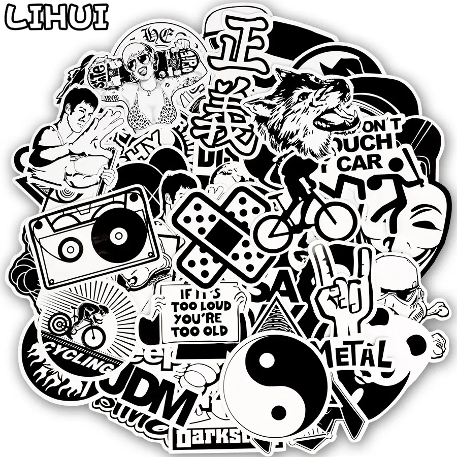 100 Pcs Hitam Dan Putih Stiker Acak Punk Coretan Rock Lucu Stiker