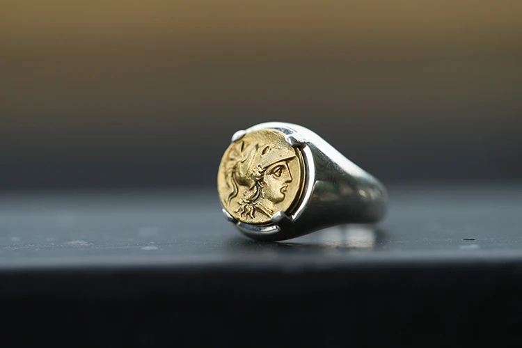 Древняя греческая монета Бог войны Афина винтажное Европейское кольцо из стерлингового серебра 925 пробы классическое кольцо с хвостом - Цвет основного камня: big    copper