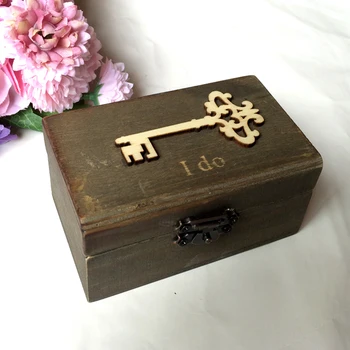

I Do Key Design Rustic Chic Ring Box Wedding Engagement Favors Wood Craft Wooden Jewelry Ring Holder Display Case