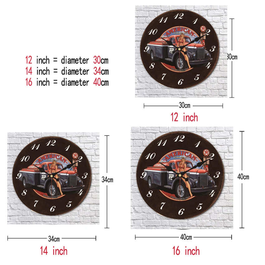Потертый шик сексуальная девушка автомобиль дизайн часы домашний декор Офис кафе кухня настенные часы бесшумные часы искусство винтажные большие настенные часы