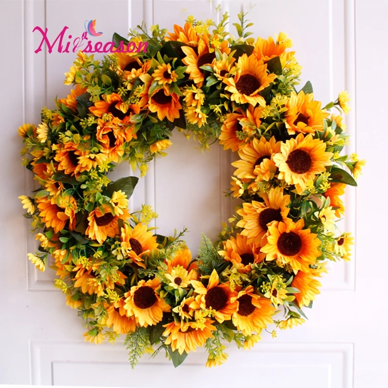 3 size Yellow Silk Sunflower decorative flower wreath handmake DIY artificial decoration  craft for wedding home door hanging