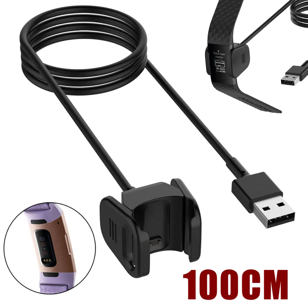 Outdoor Portable Tools 100cm Black USB Charging Cable Replacement For Fitbit Charge 3 Smart Watch For Outdoor Camping Hiking