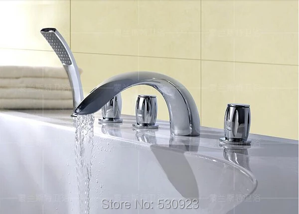 Modern Chrome Finish 5pcs Bathtub Faucet Set Deck Mount Bath Mixer Tap With Hand Shower Newly