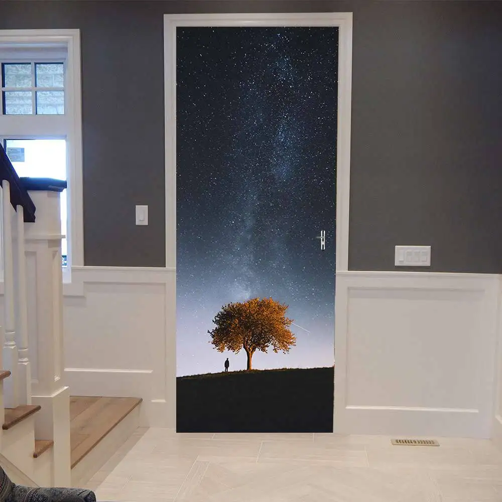 

Starry Sky Tree Door Wall Stickers Bedroom Home Decoration Poster PVC Waterproof Door Stickers Imitation 3D Decal