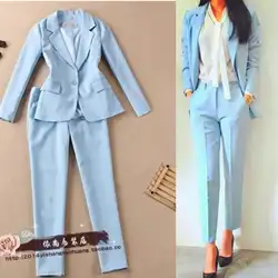Новый Модный женский комплект из 2 шт. женский костюм однотонный цвет офисный Женский костюм куртка и брюки Harlan светло-синий Twinset