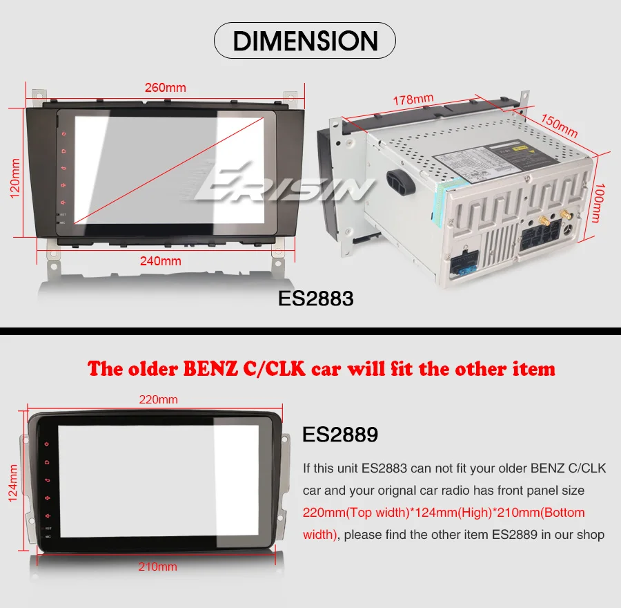 Top Erisin ES2883C 8" New Android 8.1 Car Radio DAB+ 4G Wifi GPS DVR System for Benz CLK Class W209 W203 21