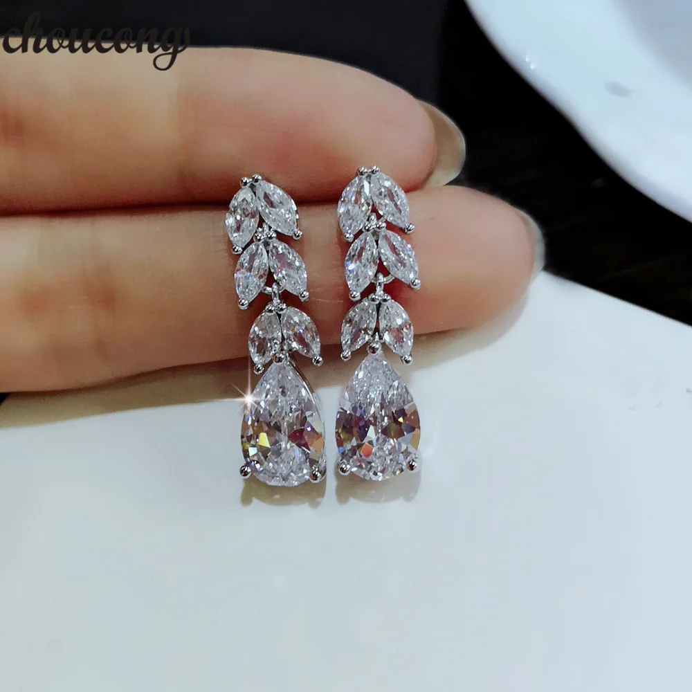 

Choucong Flower Water Drop Earring Real 925 Sterling Silver Dangle Earrings for women Fine Jewelry Wedding Arete Gift