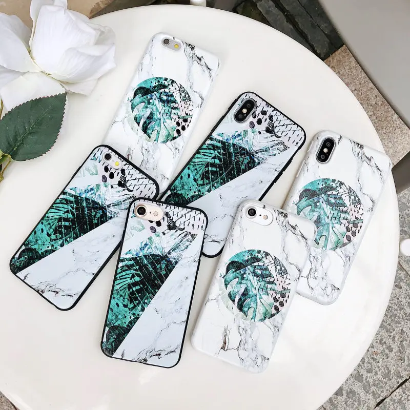 

XSY&G Marble Green Leaf For iphone 6 Cases Cover Soft Silicone TPU For iphone 7 6 6S 8Plus X Case Coque Fashion Fundas Anti-knok