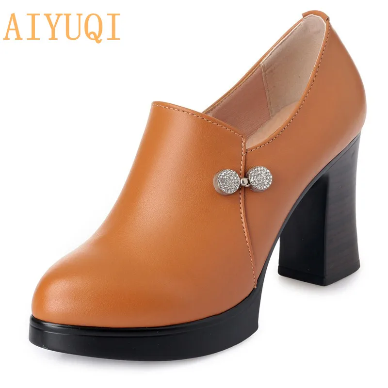 

AIYUQI Shoes high heels woman 2019 spring new ladies shoes genuine leather yellow platform sexy shoes women Party pumps