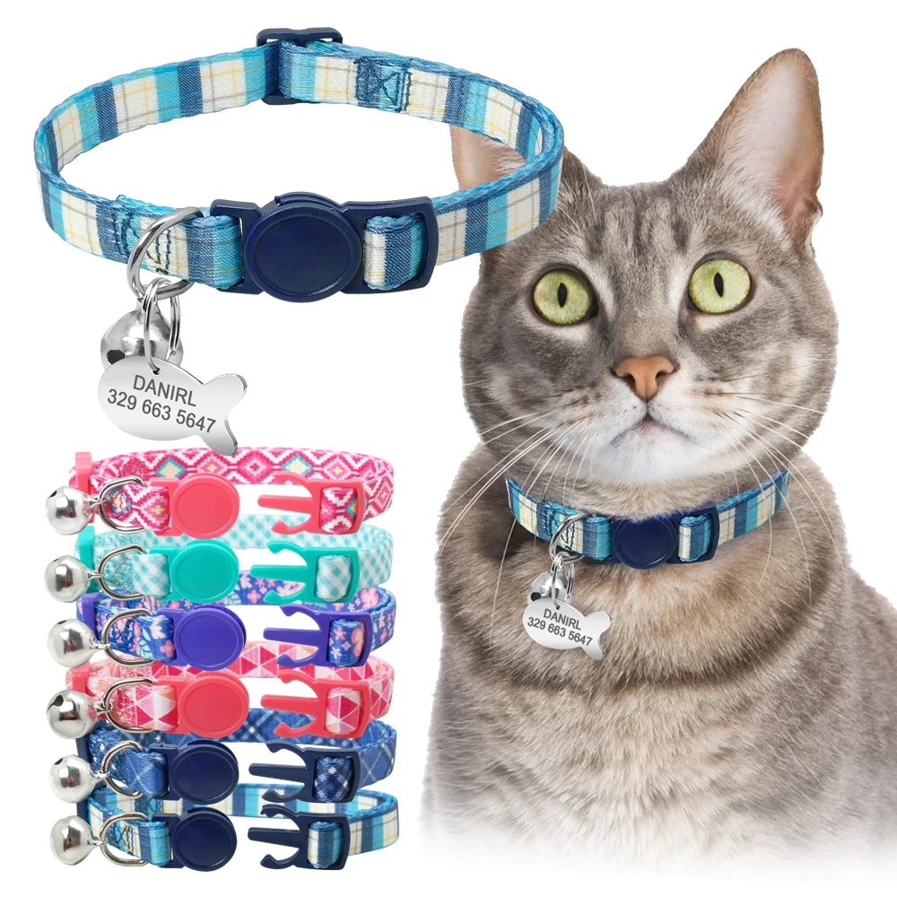 Quick Release Kitten Cat Collar Personalized Pet Puppy Cat Collars With Bell Cat Tag Collar Safety Adjustable For Small Dog Cats Quick Release Kitten Cat Collar Personalized Pet Puppy Cat Collars With Bell Cat Tag Collar Safety Adjustable For Small Dog Cats