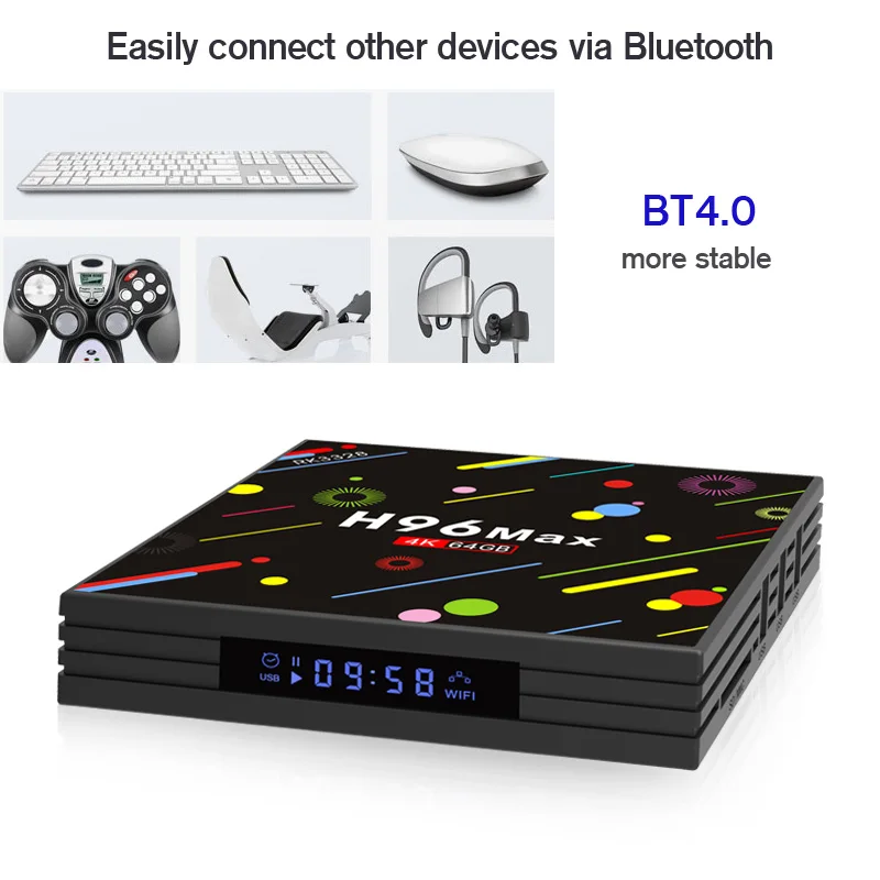 H96 MAX H2 Android 7.1 Smart TV Box RK3328 Quad Core 4GB 64GB EMMC 2.4G/5G Dual WiFi Bluetooth USB 3.0 LED Screen Media Player