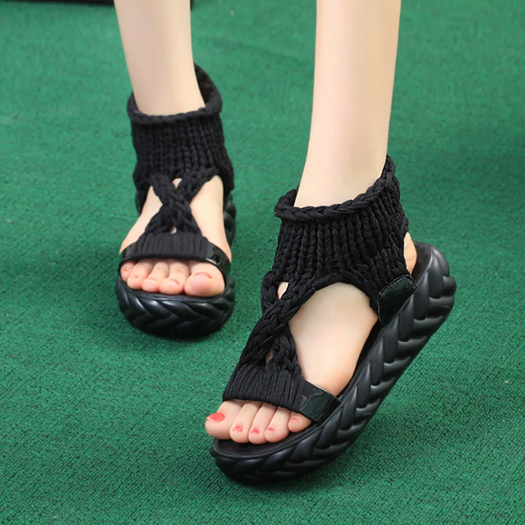 Women Ladies Summer Fashion Platform Sandals Comfort Big Size Casual Soft knit Shoes Classic Non-slip chunky Sandal 2019 new