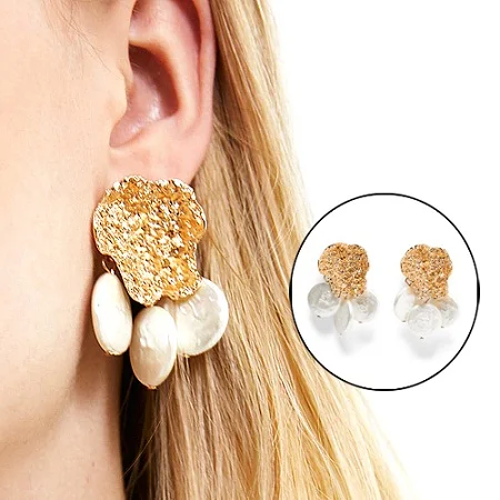 Korea Design Metal Gold Geometric Irregular Circle Square Natural Freshwater Pearl Stud Earrings for Women Earings oorbellen 2