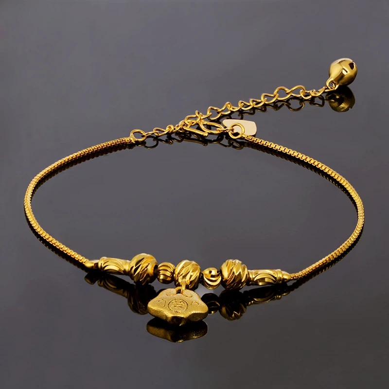 

Vietnam alluvial gold Bracelets Fashion Adjustable Bell Woman's Bracelet Luxury Gold Jewelry No Fade