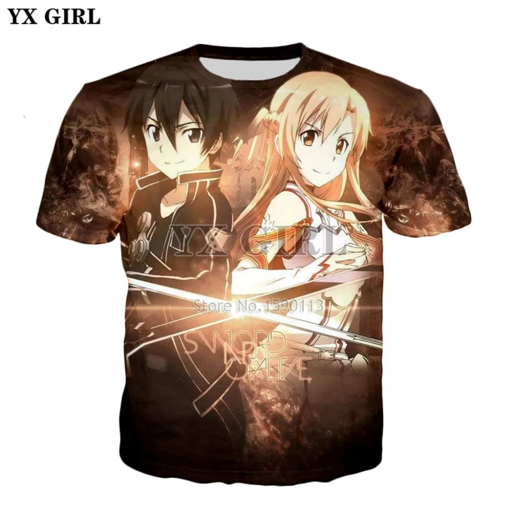 

YX GIRL 2018 New Fashion summer Mens 3d t-shirt Anime Sword Art Online T-shirts SAO Women Men Cool Casual Tee shirts