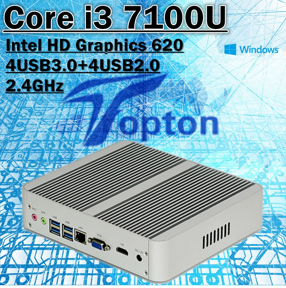  Topton Inter Core i3 7100U Fanless Mini PC Windows 10 Barebone Intel HD Graphics 620 4USB3.0+4USB2.0 Kaby Lake Architecture 