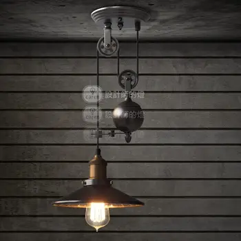 

Creative retro industrial wind pendant light Rural European Restaurant Bar attached mirror lampshade pulley lift pendant lamp
