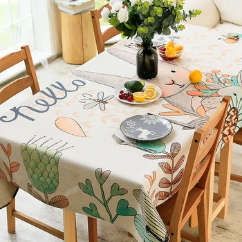 

Fresh Pastoral Style Lovely Cartoon Animal Rabbit Pattern Tablecloth Rectangle Tea Table Cloth Camping Waterproof Table Cloth
