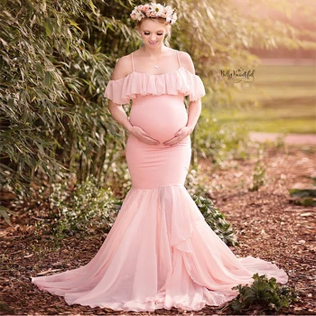 

Women Dress Maternity Photography Props Mermaid Pregnancy Dresses For Photo Shoot 2019 Sexy Shoulderless Pregnant Maternity Gown
