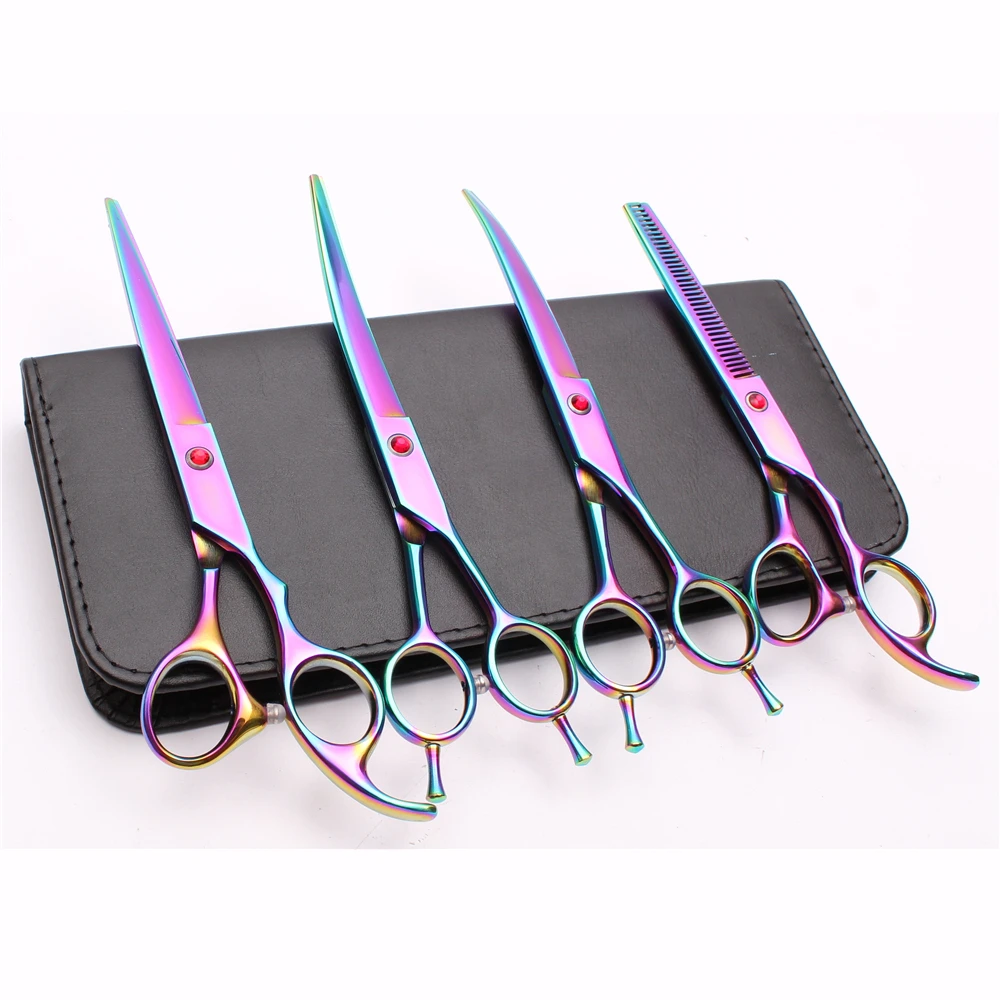 

C3002 4Pcs 7" 19.5cm Customize LogoJP Stainless Cutting+Thinning Scissors+Up&Down Curved Shears Professional Pets Hair Scissors
