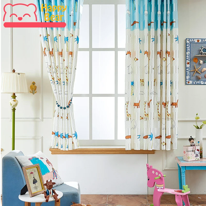 Happy Bear Half Shading Curtains for Children Room Cartoon Printed