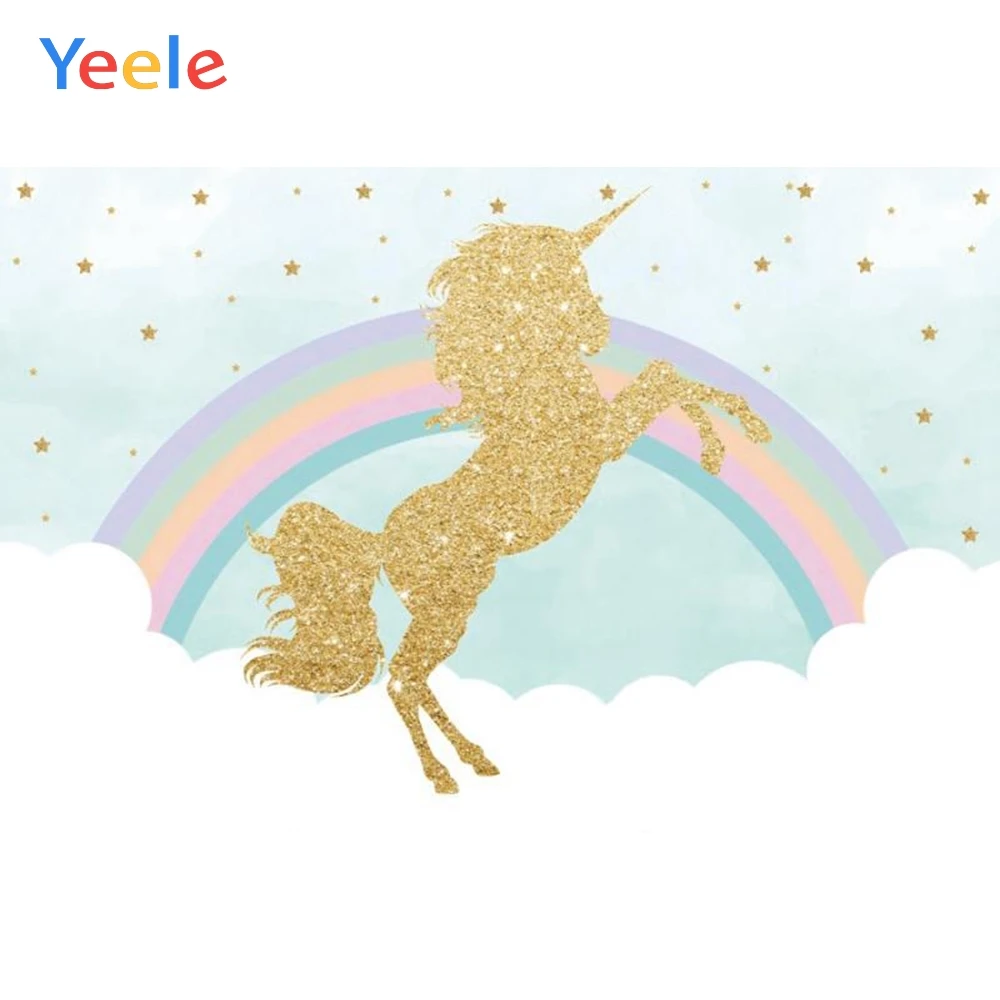 

Yeele Golden Unicorn Party Rainbow Cloud Baby Party Photography Background Customized Photographic Backdrop For Photo Studio