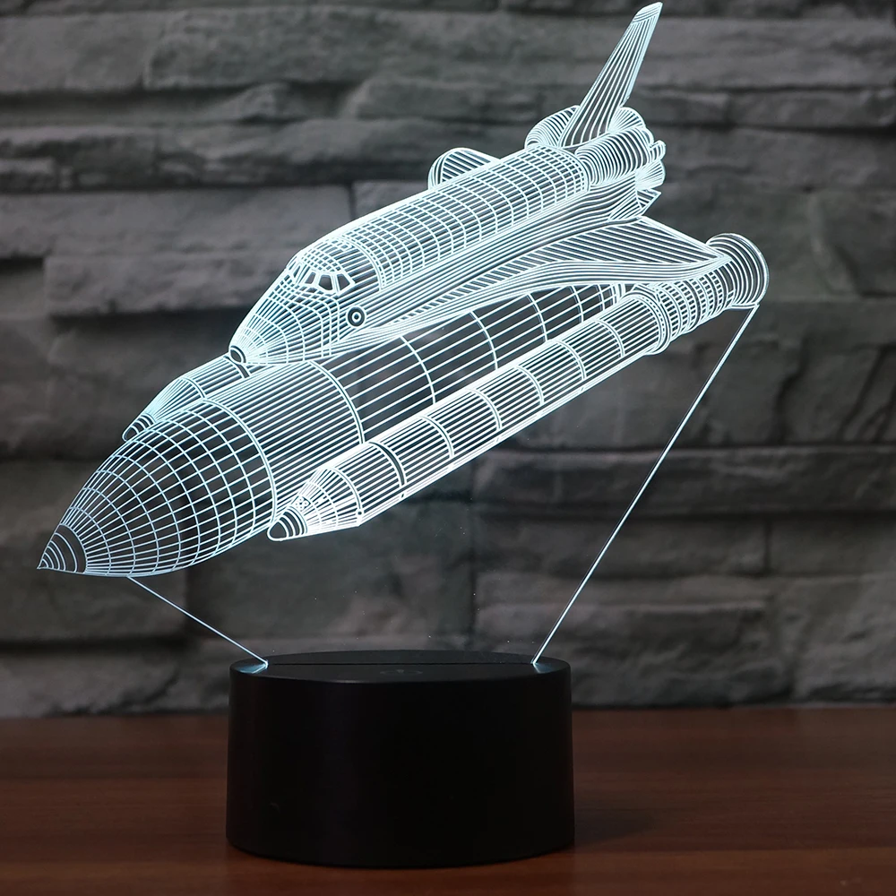 Многоцветная светодиодная лампа 3D иллюзия космическая самолета с USB сенсорной