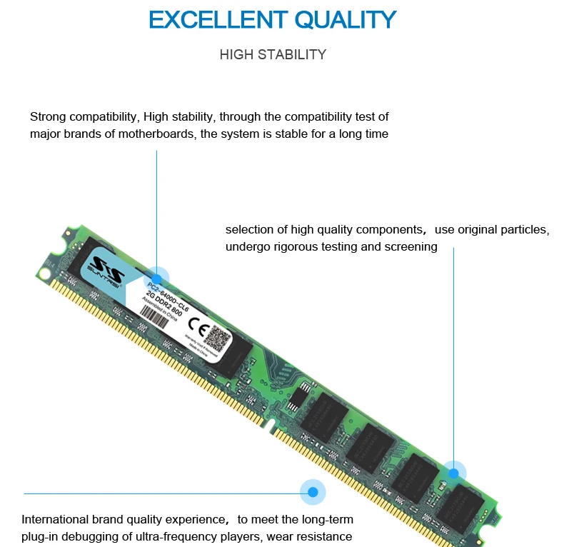 Suntrsi DDR2 Ram 2 ГБ 800 МГц для настольного компьютера 1,8 в 667 МГц настольная память 240pin Память Dimm PC2-6400D