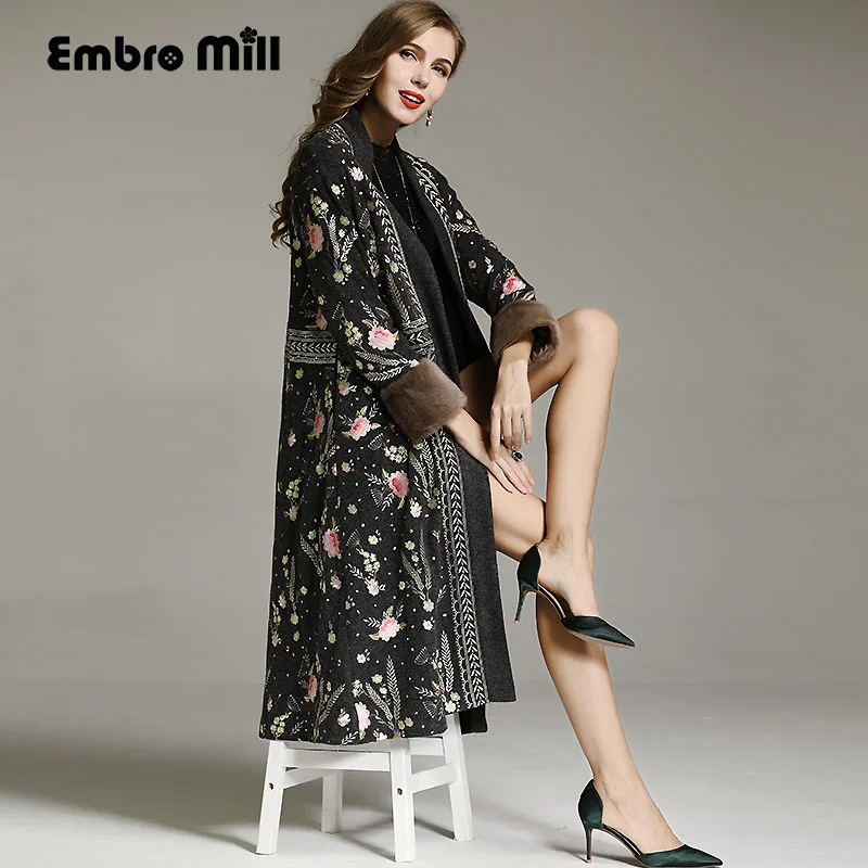 Женский винтажный Тренч embroo mill элегантный с цветочной вышивкой свободный теплый