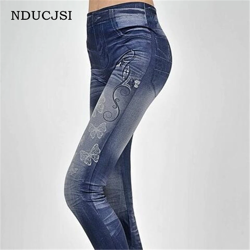 NDUCJSI فراشة طباعة فو الدنيم الجينز النساء أزياء بسط طماق ضئيلة الساخن بيع نحيل الرجل Jeggings السراويل قيعان يغطي الرجل