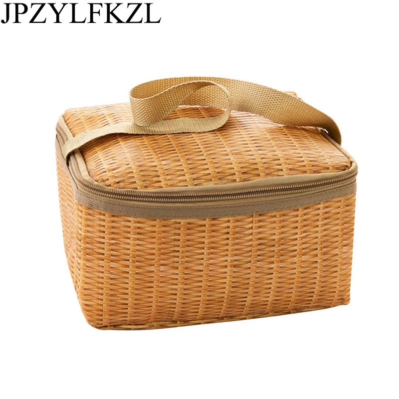 

JPZYLFKZL Imitation rattan palettes thicker insulation bag waterproof bag lunch bag Thermal Food Picnic Lunch Bags for Women kid
