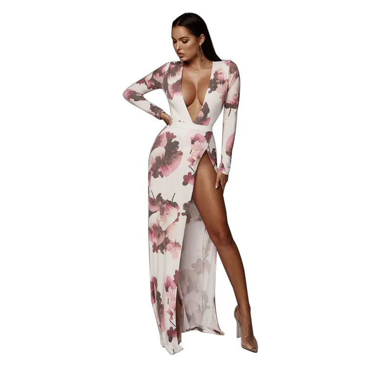 2019 Autumn And Winter New Fashion Casual Suit Women Milk Silk Printed Jumpsuit Sexy Nightclub women's Clothing