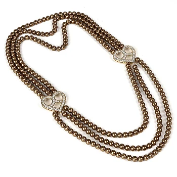 

8 mm 3 rows bronze beaded jewel multiple and with Heart shape design Synthesis pearl necklace, mysterious and beautiful