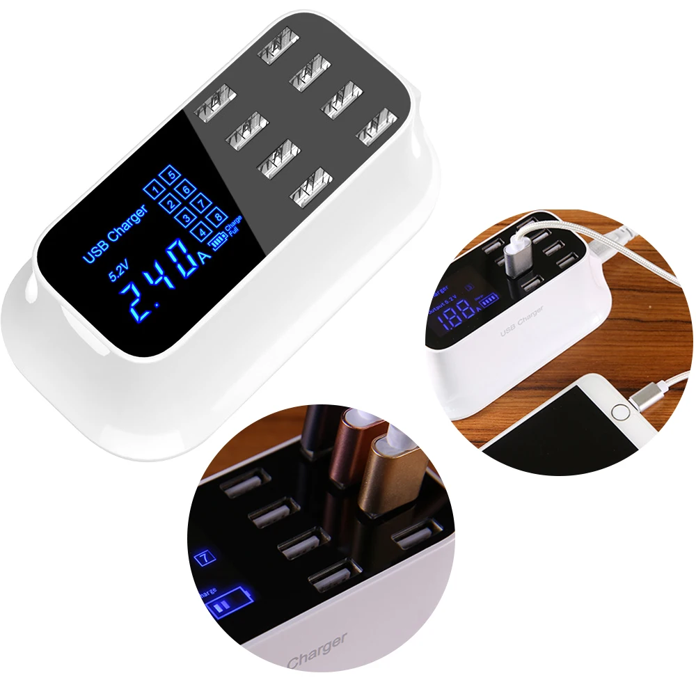 

Intelligent usb mobile phone charger 8-port USB LCD adapter universal US/UK/EU USB Wall Charger Australian regulations