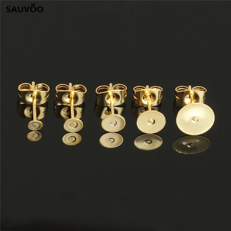 Бусины Sauvoo из нержавеющей стали золотого цвета без рисунка 3 мм 4 5 6 8 F5355|stud earring