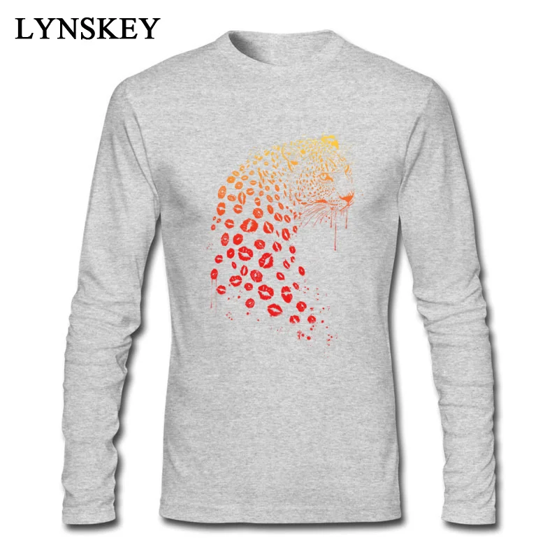 Round Collar Pure Cotton Mens T-shirts Printed On Long Sleeve Tops T Shirt Coupons Normal Tee-Shirt Kiss me Top Quality Kiss me grey