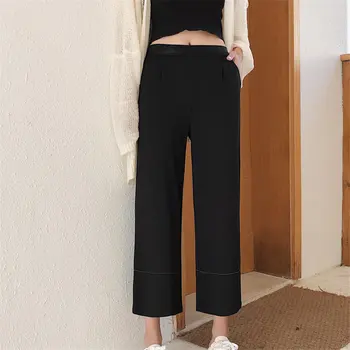 

HziriP Summer Solid High Waist Fresh Loose 2019 Casual Suit Dropping Fashion Straight Women New Black Ankle Length Trousers